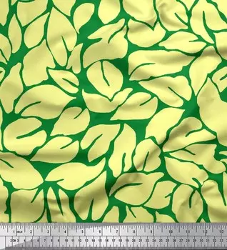 Зеленая японская креп-сатиновая ткань Soimoi с принтом в виде листьев базилика, 42 дюйма по метрам 42 Inch Wide - Cotton Voile зелёный