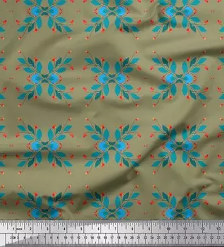 Зеленая японская креп-сатиновая ткань Soimoi с принтом ягод и листьев, ткань для рукоделия шириной 42 дюйма по метрам 42 Inch Wide - Cotton Voile зелёный