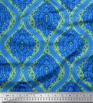 Зеленая японская креп-сатиновая ткань Soimoi с цветочным дамасским принтом, 42 дюйма по метрам 42 Inch Wide - Poly Crepe зелёный