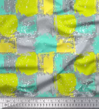 Зеленая японская креп-сатиновая ткань Soimoi с абстрактным принтом, ткань по метрам, 42 дюйма 42 Inch Wide - Poly Crepe зелёный