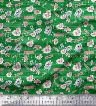 Зеленая японская креп-сатиновая ткань Soimoi с цветочным и буквенным винтажным принтом, 42 дюйма по метрам 42 Inch Wide - Poly Crepe зелёный