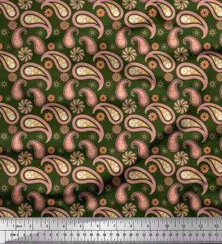 Зеленая японская креп-сатиновая ткань Soimoi с цветочным принтом и узором пейсли, 42 дюйма по метрам 42 Inch Wide - Cotton Voile зелёный