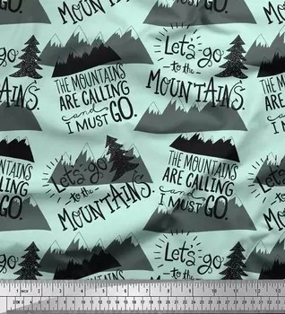 Зеленая японская креп-сатиновая ткань Soimoi с горами и текстовым принтом, 42 дюйма по метрам 42 Inch Wide - Poly Crepe зелёный