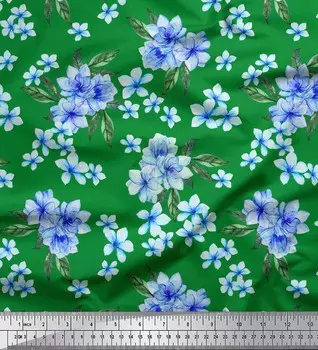 Зеленая японская креп-сатиновая ткань Soimoi с листьями и барвинком с цветочным принтом, 42 дюйма по метрам 42 Inch Wide - Poly Crepe коричневый