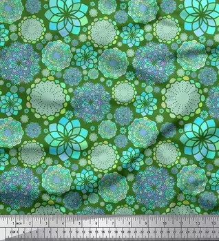 Зеленая японская креп-сатиновая ткань Soimoi, синяя ткань с принтом мандалы, 42 дюйма по метрам 42 Inch Wide - Poly Crepe зелёный