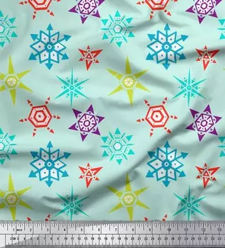 Зеленая японская креп-сатиновая ткань Soimoi, снежные хлопья, цветочный принт, ткань по метрам, 42 дюйма 42 Inch Wide - Cotton Voile зелёный