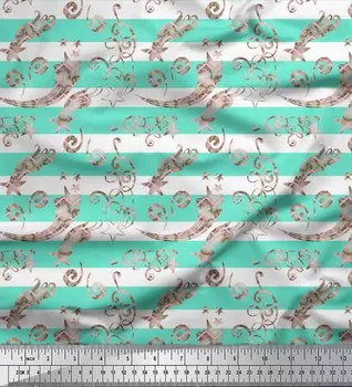 Зеленая японская креп-сатиновая ткань Soimoi со звездами и завитками в полоску, ткань по метрам, 42 дюйма 42 Inch Wide - Poly Crepe зелёный