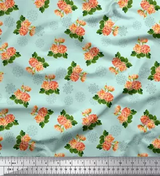 Зеленая японская креп-сатиновая ткань Soimoi со снежинками и розами Grandiflora, ткань с цветочным принтом, 42 дюйма на метр 42 Inch Wide - Cotton Voile зелёный