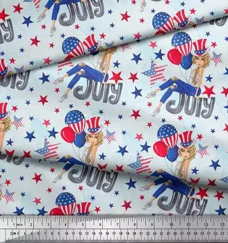 Зеленая японская креп-сатиновая ткань Soimoi со звездами | Модная ткань с принтом для воздушных шаров и девочек, 42 дюйма на метр 42 Inch Wide - Poly Crepe зелёный