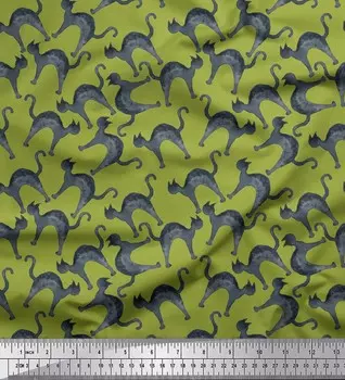Зеленая японская креп-сатиновая ткань Soimoi, ткань с принтом кошек и животных, 1 метр, 42 дюйма 42 Inch Wide - Cotton Voile зелёный