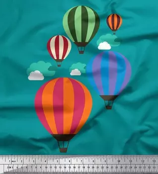 Зеленая японская креп-сатиновая ткань Soimoi, ткань с праздничным принтом облаков и воздушных шаров, 42 дюйма по метрам 42 Inch Wide - Poly Crepe белый