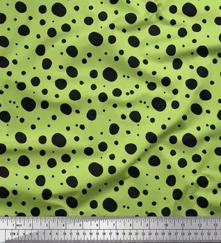 Зеленая японская креп-сатиновая ткань Soimoi, ткань с принтом в черный горошек, 1 метр 42 дюйма 42 Inch Wide - Poly Crepe зелёный