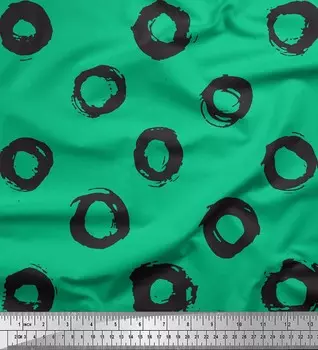 Зеленая японская креп-сатиновая ткань Soimoi, ткань с геометрическим принтом в виде линий и кругов, 42 дюйма по метрам 42 Inch Wide - Cotton Voile зелёный