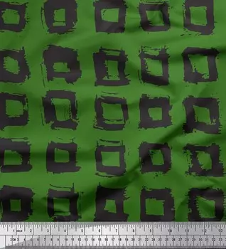 Зеленая японская креп-сатиновая ткань Soimoi, ткань с квадратным геометрическим принтом, 42 дюйма по метрам 42 Inch Wide - Cotton Voile зелёный