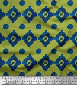 Зеленая японская креп-сатиновая ткань Soimoi, ткань для рукоделия с ацтекским геометрическим принтом, 42 дюйма по метрам 42 Inch Wide - Cotton Voile зелёный