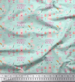 Зеленая японская креп-сатиновая ткань Soimoi, ткань для рукоделия с принтом для кексов и вечеринок шириной 42 дюйма по метрам 42 Inch Wide - Poly Crepe зелёный