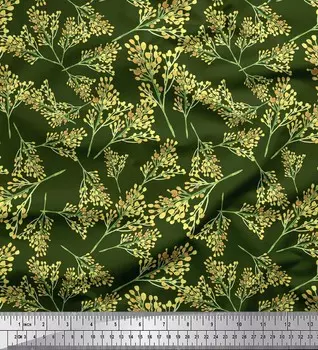 Зеленая японская креп-сатиновая ткань Soimoi, ткань для творчества Cassia Fistula с цветочным принтом, 42 дюйма по метрам 42 Inch Wide - Poly Crepe зелёный