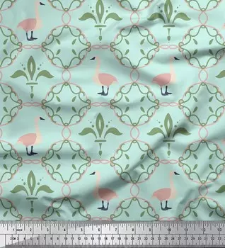 Зеленая японская креп-сатиновая ткань Soimoi, ткань с лебединым и марокканским дамасским принтом, 42 дюйма по метрам 42 Inch Wide - Japan Crepe Satin зелёный