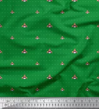 Зеленая японская креп-сатиновая ткань Soimoi в горошек и с лицом ведьмы на Хэллоуин, ткань на метр, 42 дюйма 42 Inch Wide - Poly Crepe коричневый