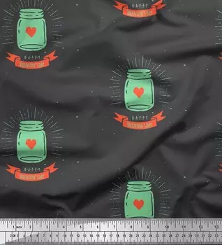 Зеленая японская креп-сатиновая ткань Soimoi в банке и ткань с текстовым принтом ко Дню Святого Валентина, 42 дюйма по метрам 42 Inch Wide - Poly Crepe зелёный