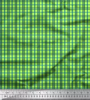 Зеленая японская креп-сатиновая ткань Soimoi в клетку с принтом в клетку, 42 дюйма по метрам 42 Inch Wide - Poly Crepe зелёный