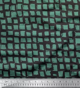Зеленая японская креп-сатиновая ткань Soimoi в полоску и квадратный геометрический принт, ткань для рукоделия шириной 42 дюйма по метрам 42 Inch Wide - Poly Crepe зелёный