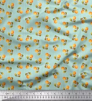 Зеленая японская креп-сатиновая ткань Soimoi в полоску и с принтом оранжевых фруктов, 42 дюйма по метрам 42 Inch Wide - Poly Crepe зелёный