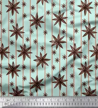 Зеленая японская креп-сатиновая ткань Soimoi, звездчатый анис и полосатая ткань с принтом по метрам, 42 дюйма 42 Inch Wide - Poly Crepe зелёный