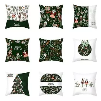 Зеленая рождественская наволочка Щелкунчик Дерево Веселое напечатанное новогоднее украшение для дома 40x40cm