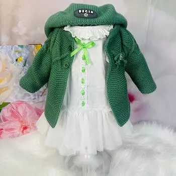 Зеленая шерстяная ткань, аксессуары для кукол, костюм для кукол Reborn 22-23 дюймов, включая рубашку + пальто + шапку, детская игрушка «сделай сам» suit 22-23 inch doll зелёный