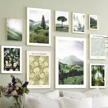 Зеленая сосна, холм, цветок, листья, абстрактное настенное искусство, холст, картина, украшение для гостиной, постеры и принты, настенная картина для дома A4 21X30cm No Framed