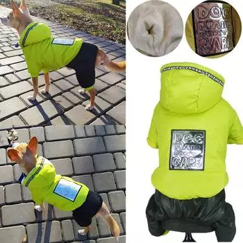 Зеленая светоотражающая куртка с капюшоном, теплый свитер для собак на четырех ногах, одежда, осенне-зимний зимний комбинезон для домашних животных и щенков M зелёный