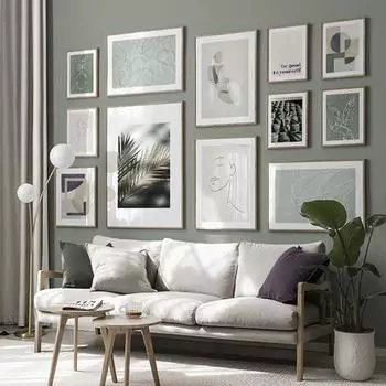 Зеленая тема, абстрактная настенная живопись, постер, кривая фигура, рисунок с листьями, принт, скандинавская живопись, декоративная картина, современное украшение для дома 21*30cm