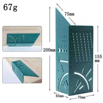 Зеленая угловая линейка, трехмерная косая резка, линейка для измерения по дереву, линейка для пересечения линий 45/90 °, фиксированный измерительный инструмент