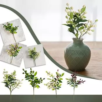 Зеленая ветка ягода искусственные цветы фрукты листья поддельные для вазы сад свадьба рождественская елка украшение торт подарок поделки растения One Size красный