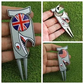 Зеленая вилка Shark Golf, многофункциональная вилка Divot, очиститель пазов, маркер для мяча для гольфа, открывалка для бутылок