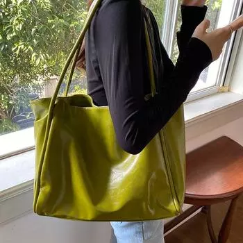 Зеленая винтажная женская сумка большой емкости из мягкого ПУ, сумки через плечо и подмышки, простые универсальные женские сумки, элегантные модные сумки-тоуты