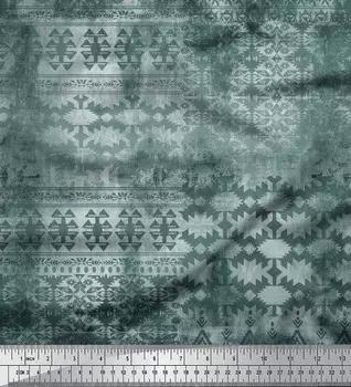 Зеленая вискоза Soimoi, ацтекская юго-западная декоративная ткань с принтом BTY, 42 дюйма 42 Inch Wide - Cotton Cambric синий