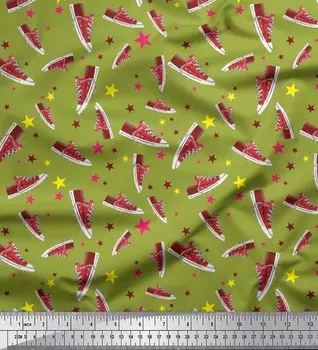Зеленая вискозная ткань Soimoi со звездами и обувью, модная ткань с принтом, 1 ярд, 42 дюйма 42 Inch Wide - Viscose Chiffon оливковое зеленый