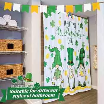 Зеленая занавеска для душа с принтом трилистника, водонепроницаемая полиэстеровая занавеска для ванной комнаты с крючками, карликовая декоративная занавеска для душа