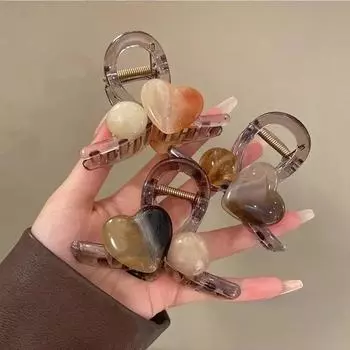 Зеленая желейная заколка-краб для волос в форме сердца для женщин и девочек, модная акриловая милая нежная заколка для хвоста, заколки, инструменты для укладки волос