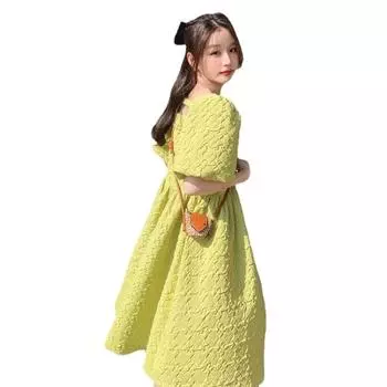 Зеленое французское платье со стереоскопическим цветочным узором, квадратным вырезом, открытыми рукавами-пузырями на спине M