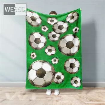 Зеленое футбольное одеяло для мальчиков, милый мультяшный футбольный плед, диванное одеяло, покрывало, фланелевая простыня 80x100cm