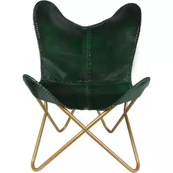 Зеленое кожаное кресло-бабочка Кожаное кресло с акцентом Стул для гостиной BKF