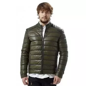 Зеленое надувное мужское кожаное пальто