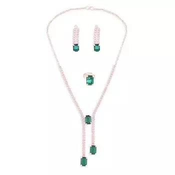 Зеленое ослепительное современное колье, серьги и кольца для женщин