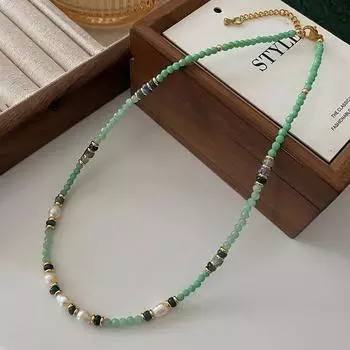 Зеленое ожерелье из пресноводного жемчуга Dongling с ограненным лицом и бусинами из проса, цепочка на шею, ювелирные изделия, цепочка на свитер для женщин