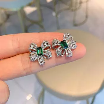 Зеленое ожерелье с цепочкой в виде банта из кости для женщин, зеленые простые серьги, кольца, ювелирные изделия, мода