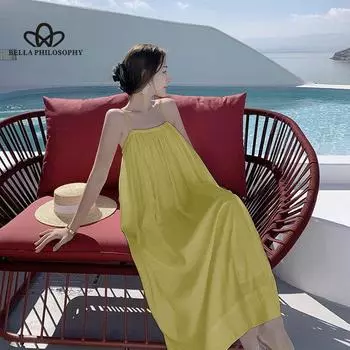 Зеленое праздничное плиссированное платье с двойной тонкой бретелькой Aocado в праздничном стиле, длинное праздничное платье S зелёный