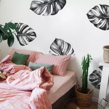 Зеленое растение Черепаха спина листья фон гостиная крыльцо украшающие декоративные настенные наклейки 35*98cm*2pcs/fun-L097